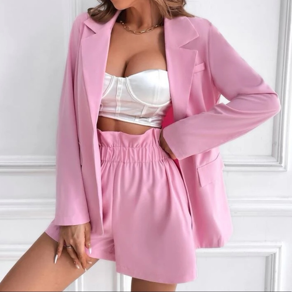Pink Blazer and Paperbag Short Set